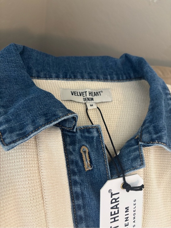 Velvet Heart Jackets & Blazers - Velvet Heart Denim Jean Jacket Blue and Cream